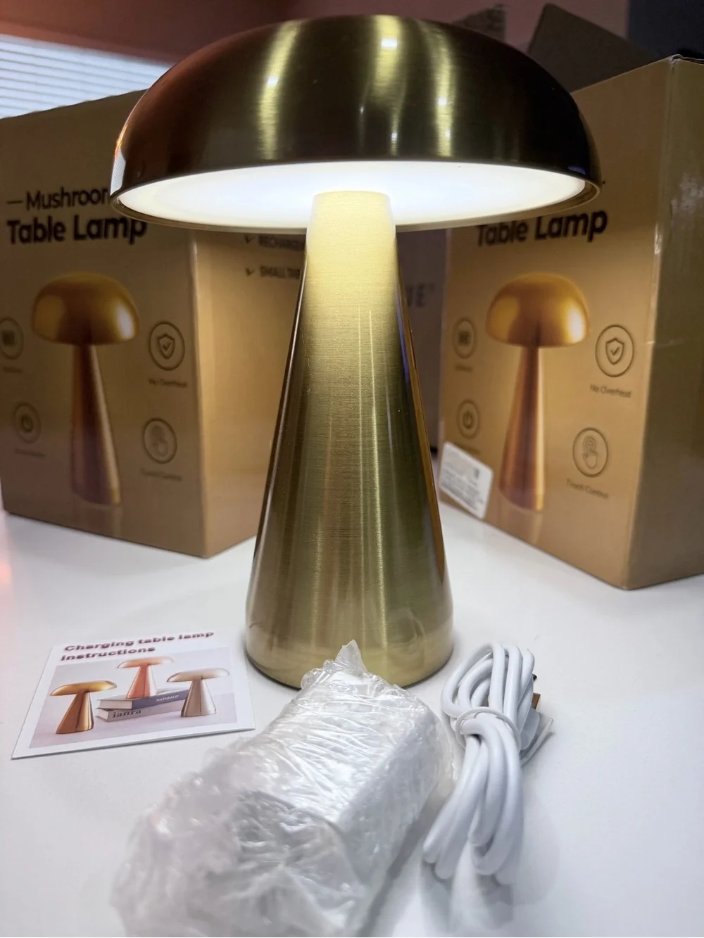 Mushroom Table Lamp, a cordless and rechargeable decorative lighting fixture